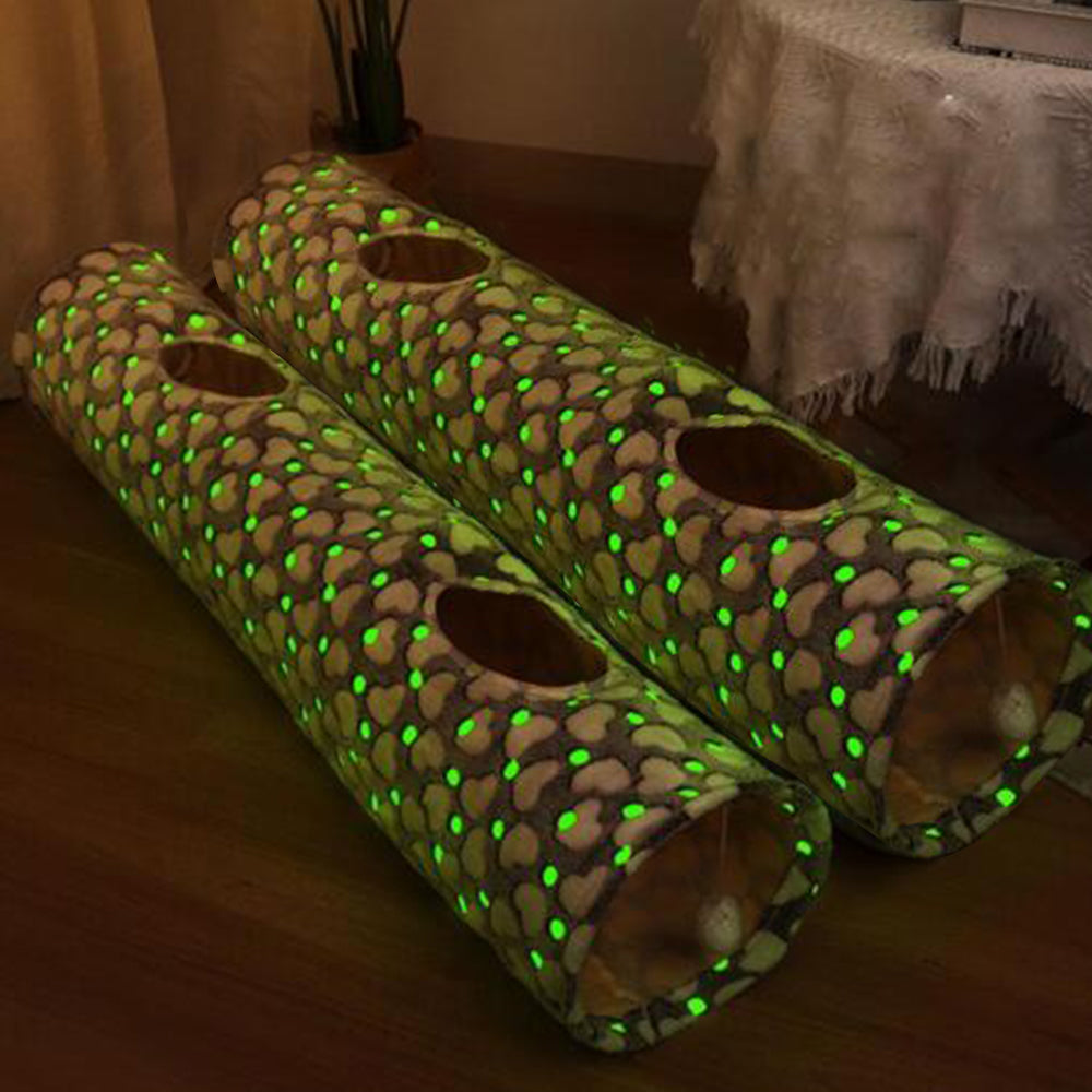 Cat Tunnel Toy Pet Plush Ball Collapsible Luminous Glow In Dark Tunnel Style 1