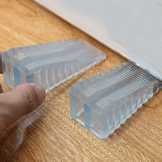 2Pcs Clear Blue Wedge Door Stoppers PVC Anti Slip Door Stops Wall Protector