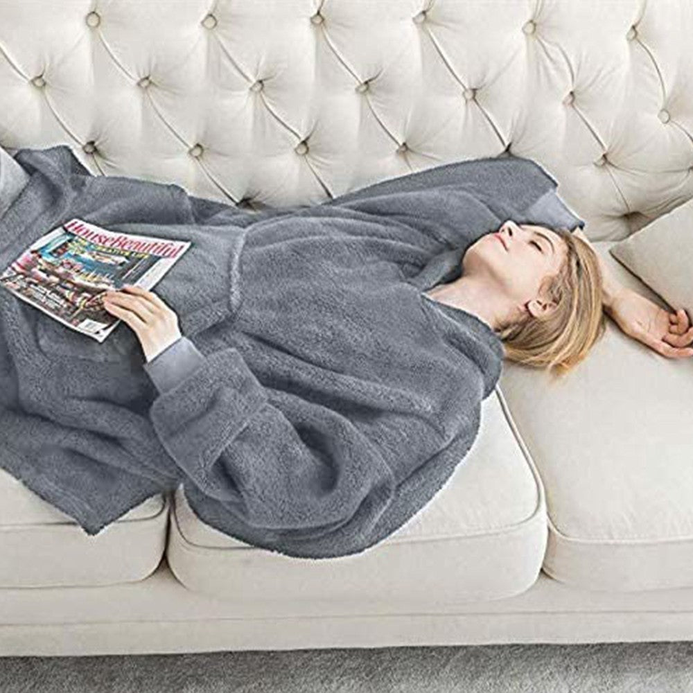 L Unisex Heated Hooded Blanket Sherpa Wearable Blanket Oversized Hooded Blanket Grey