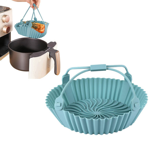 FDA Certified Silicone Air Fryer Liner Baking Tray with Removable Handle Blue