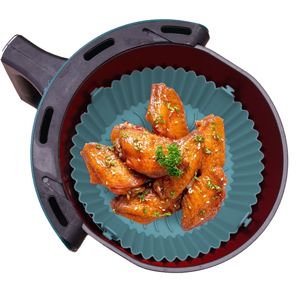 FDA Certified Silicone Air Fryer Liner Baking Tray with Removable Handle Blue
