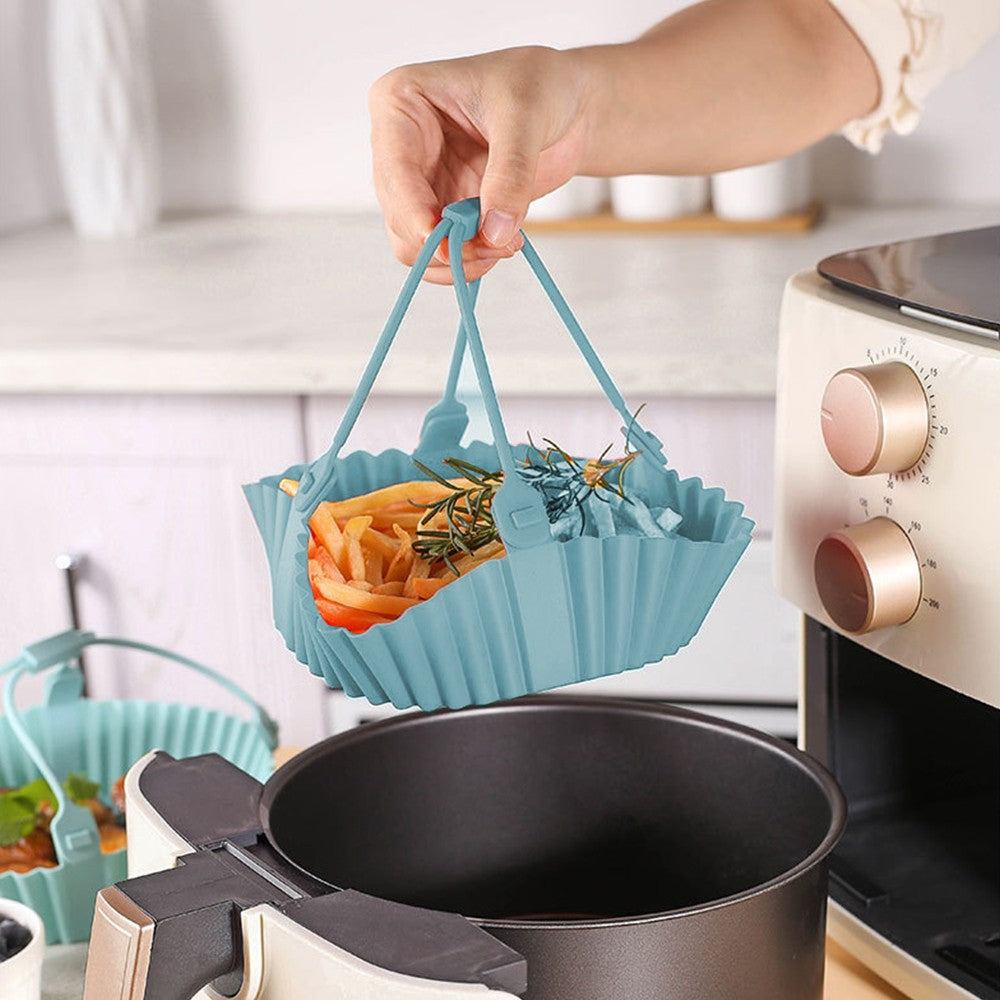 FDA Certified Silicone Air Fryer Liner Baking Tray with Removable Handle Blue