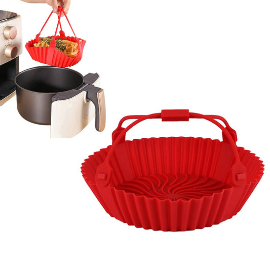FDA Certified Silicone Air Fryer Mat Air Fryer Liner Baking Tray with Handle Red