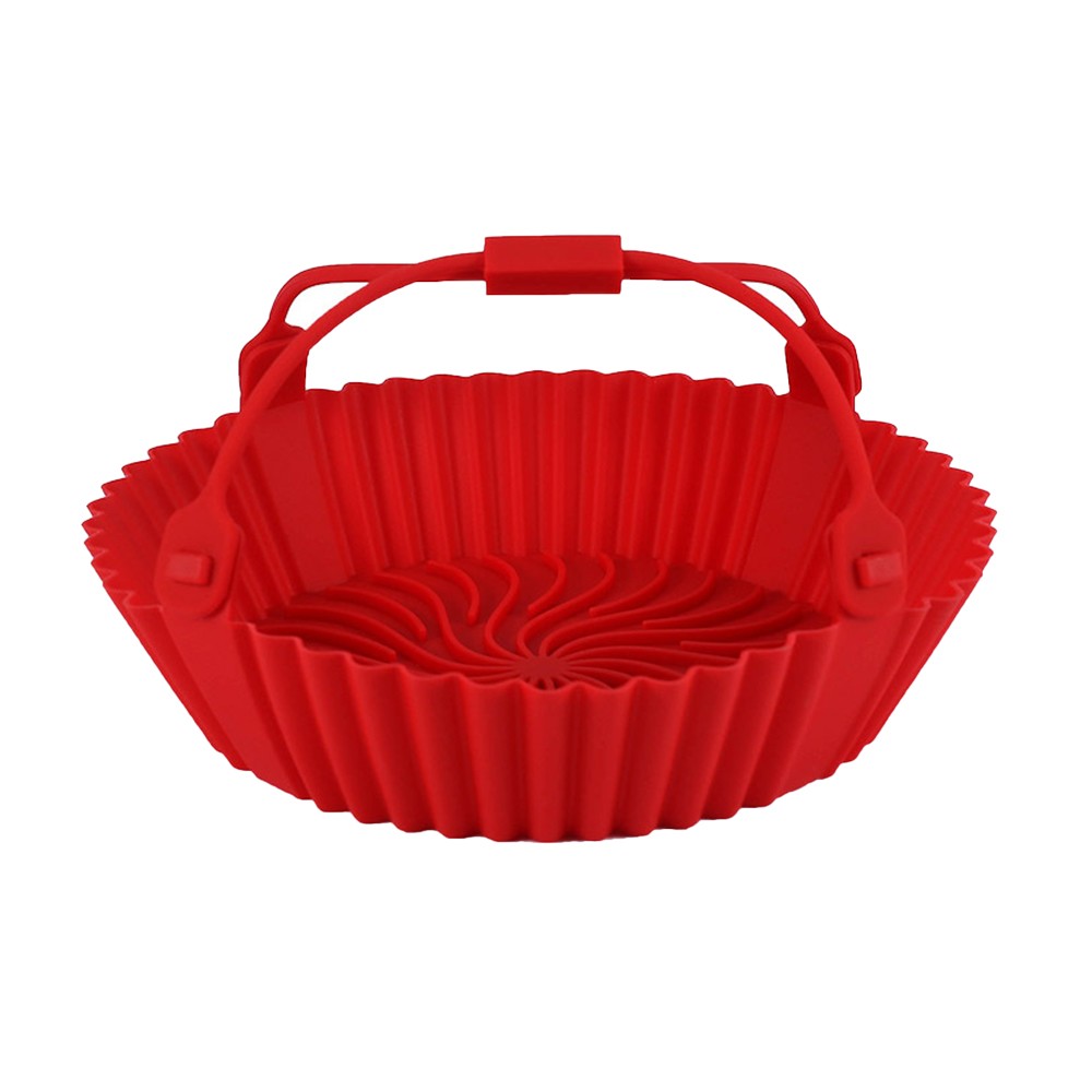 FDA Certified Silicone Air Fryer Mat Air Fryer Liner Baking Tray with Handle Red