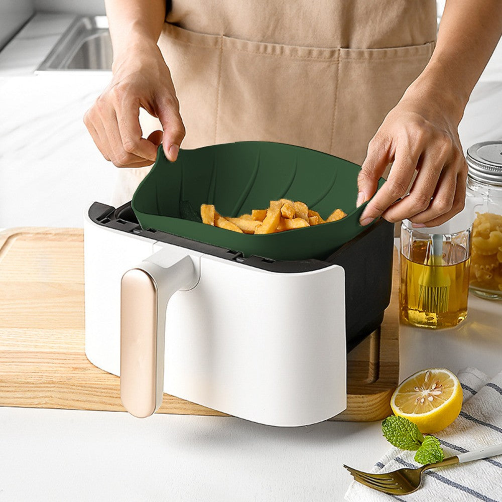 23cm Reusable Air Fryer Silicone Pot Oven Baking Tray Pan Air Fryer Liner Green
