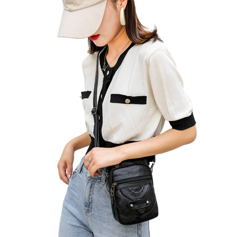 Womens Crossbody Bag Multi-pocket Shoulder Bag Vintage Messenger Bag Black