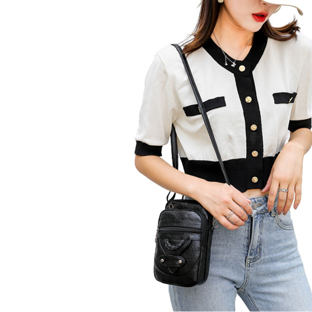 Womens Crossbody Bag Multi-pocket Shoulder Bag Vintage Messenger Bag Black