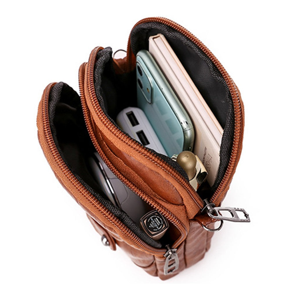 Womens Crossbody Bag Multi-pocket Shoulder Bag Vintage Messenger Bag Brown