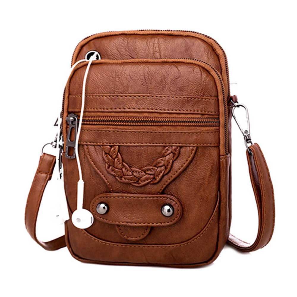 Womens Crossbody Bag Multi-pocket Shoulder Bag Vintage Messenger Bag Brown