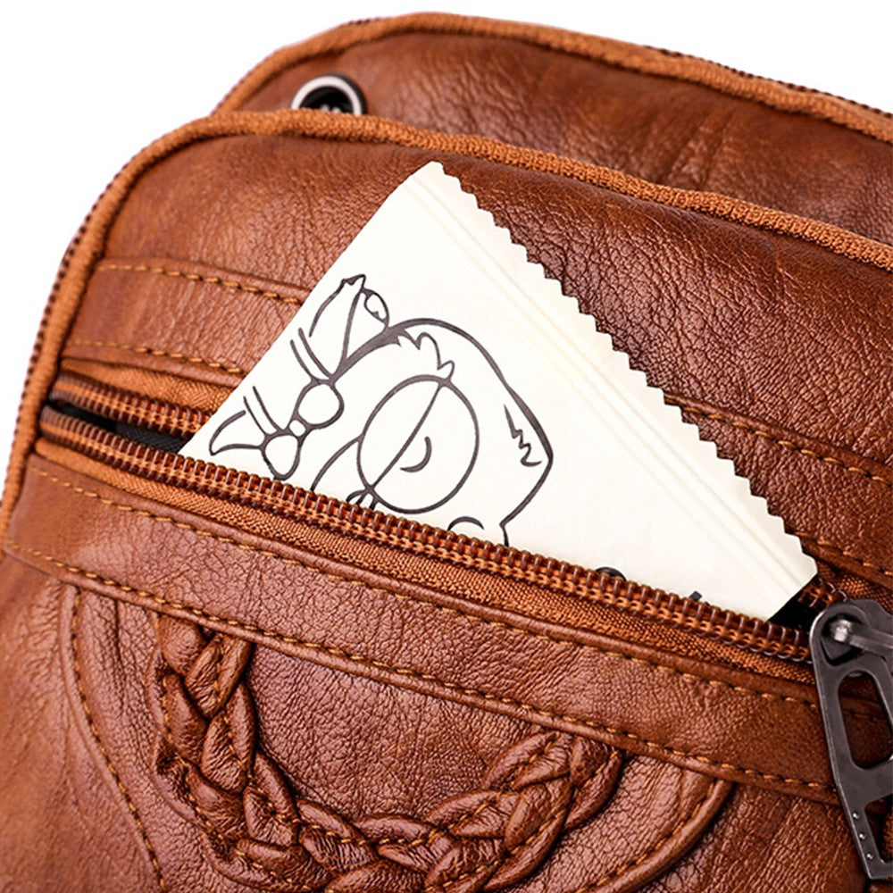 Womens Crossbody Bag Multi-pocket Shoulder Bag Vintage Messenger Bag Brown