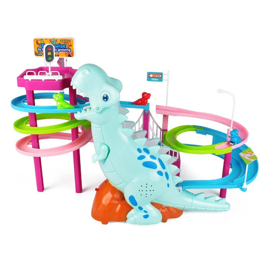 1 X Electric Dinosaur Race Track Toy Set with Music and Lights Slide Railcar Track Toy Educational Assembly Toys