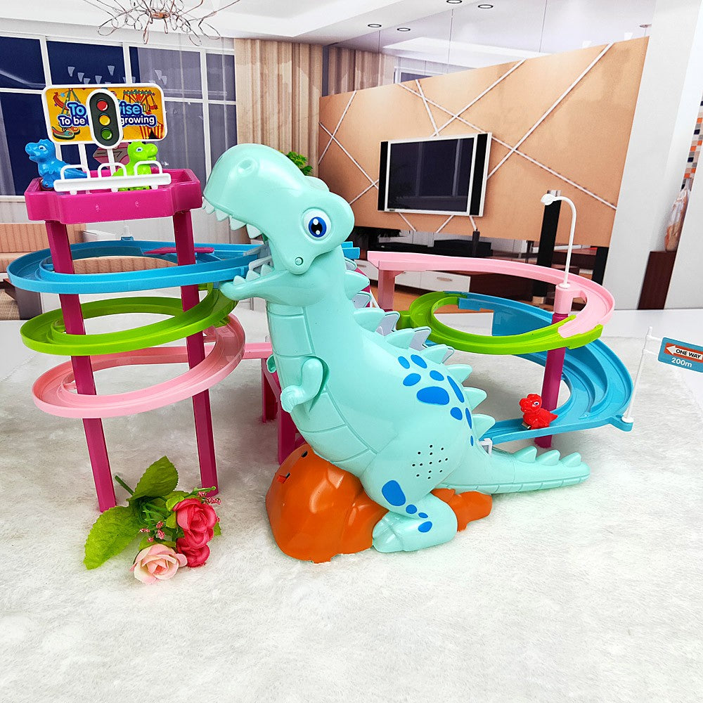 1 X Electric Dinosaur Race Track Toy Set with Music and Lights Slide Railcar Track Toy Educational Assembly Toys