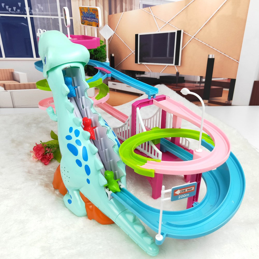 1 X Electric Dinosaur Race Track Toy Set with Music and Lights Slide Railcar Track Toy Educational Assembly Toys