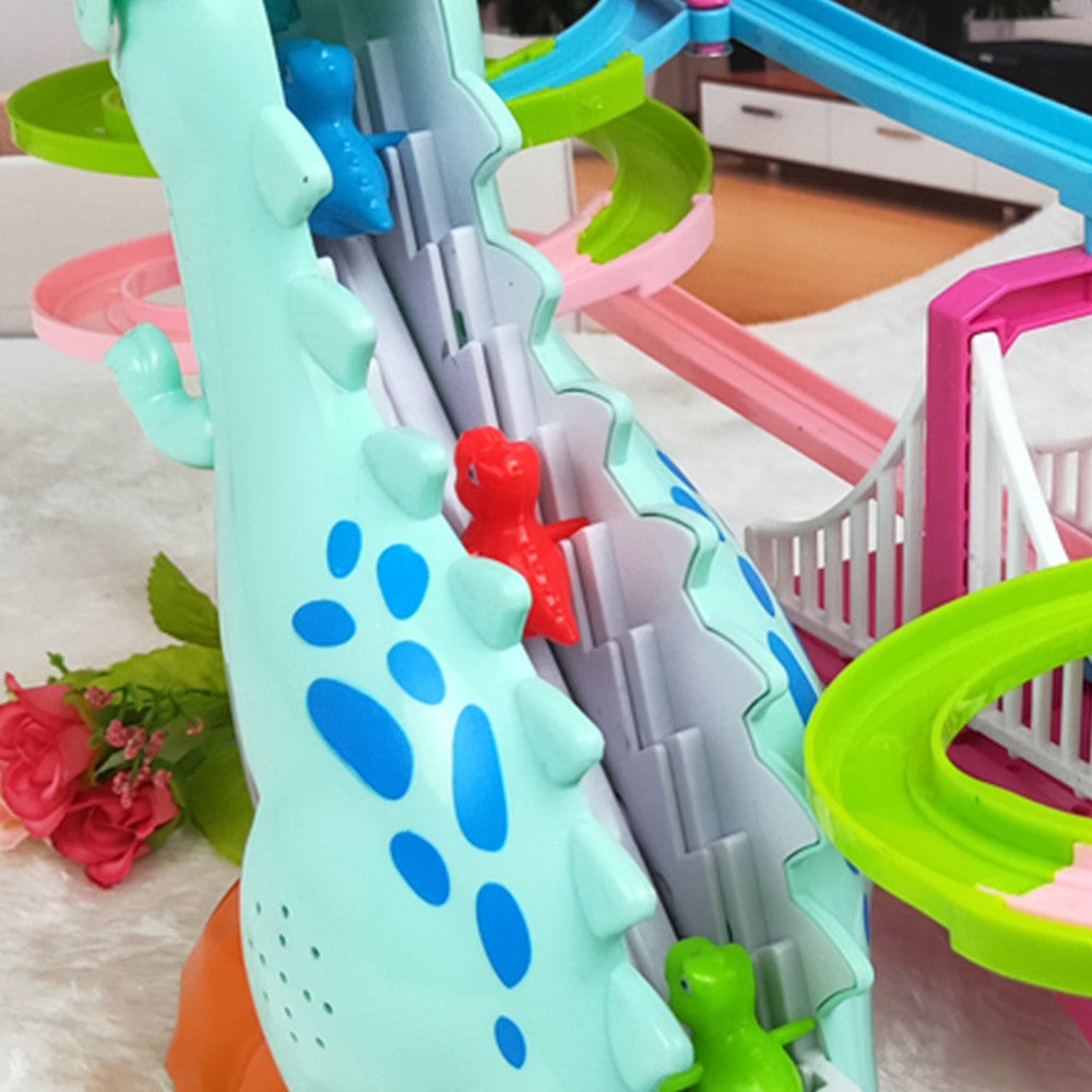 2 X Electric Dinosaur Race Track Toy Set with Music and Lights Slide Railcar Track Toy Educational Assembly Toys