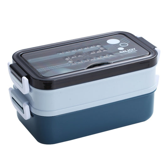 Double-layered Lunch Box Food Containers Stainless Steel Bento Box with Dinnerware Blue