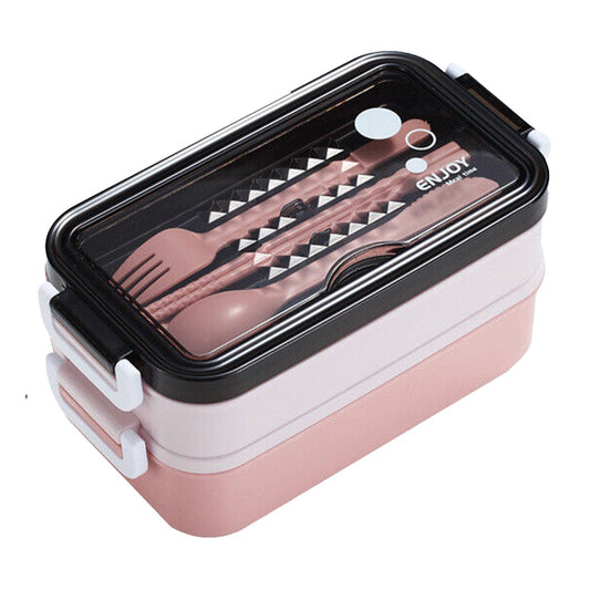 Double-layered Lunch Box Food Containers Stainless Steel Bento Box with Dinnerware Pink