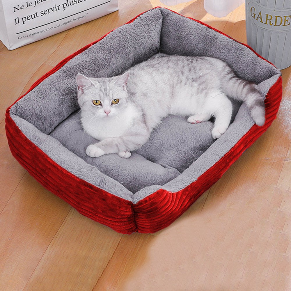 90x70cm Plush Pet Bed Dog Sofa Cozy Puppy Cat Sleeping Bed Red