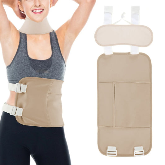 2Pcs Reusable Castor Oil Pack Wrap Castor Oil Pack Kit for Waist and Neck Adjustable Elastic Strap Khaki