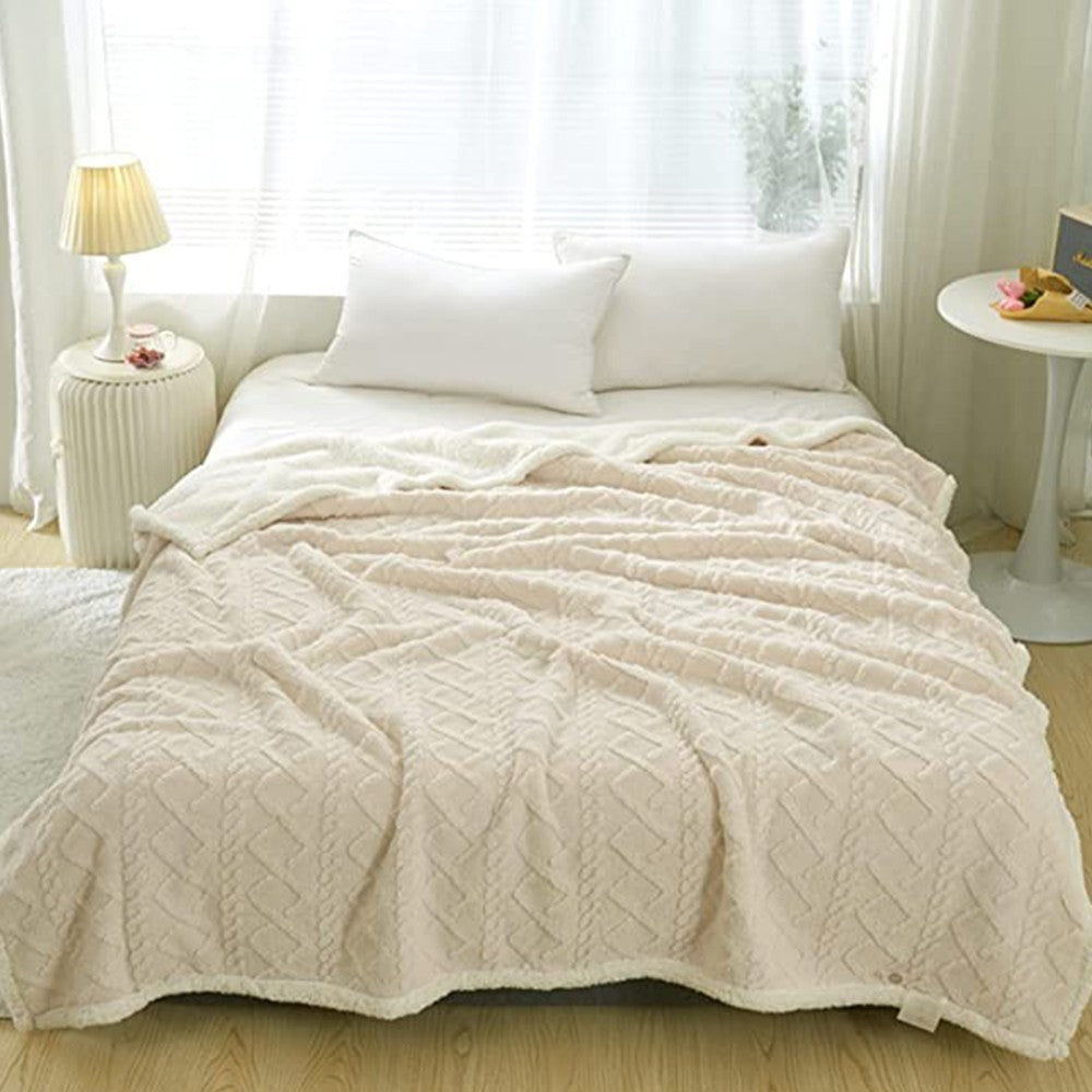 100x70cm Reversible Winter Warm Blanket Sofa Bed Cover Fluffy Thick Throw Blankets Beige