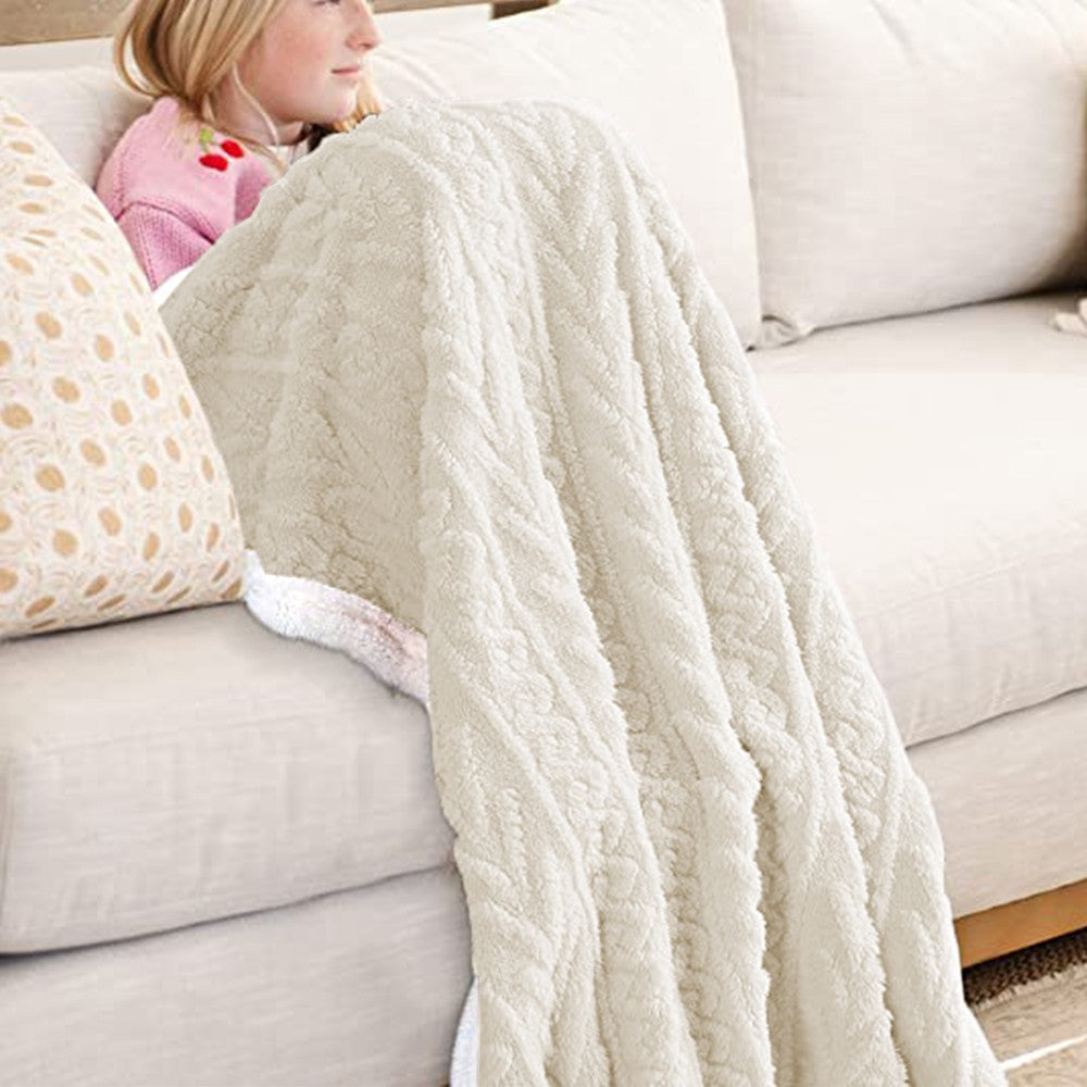 100x70cm Reversible Winter Warm Blanket Sofa Bed Cover Fluffy Thick Throw Blankets Beige