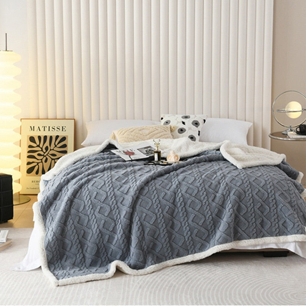 100x70cm Reversible Winter Warm Blanket Sofa Bed Cover Fluffy Thick Throw Blankets Grey