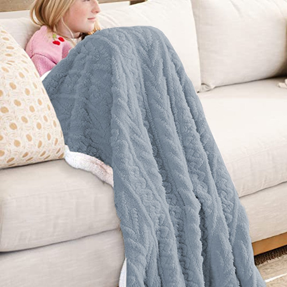 100x70cm Reversible Winter Warm Blanket Sofa Bed Cover Fluffy Thick Throw Blankets Grey