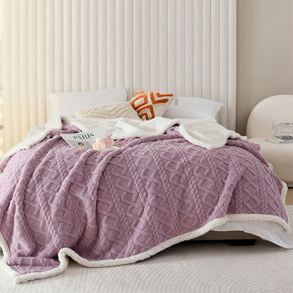 150x100cm Reversible Winter Warm Blanket Sofa Bed Cover Fluffy Thick Throw Blankets Purple