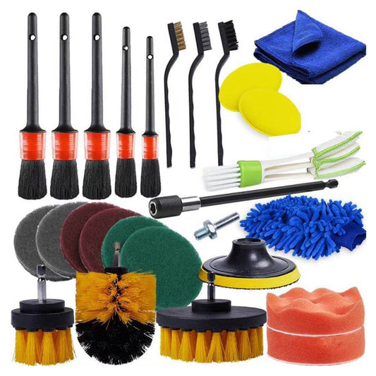 27Pcs Car Cleaning Brushes and Foam Polishing Pad Kit Car Detailing Supplies Household Cleaning Kit