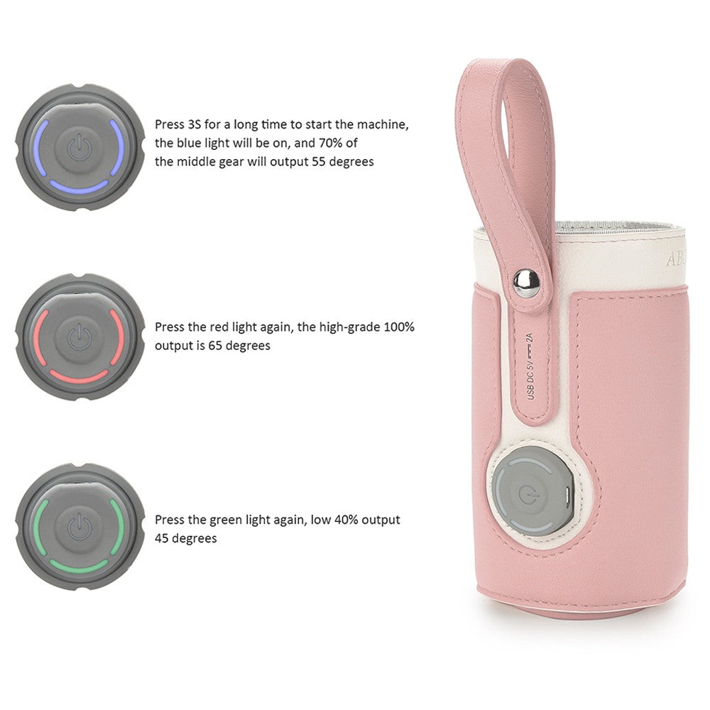 USB Baby Bottle Warmer Milk Heat Keeper Bag Feeding Bottle Thermostat Bag Pink