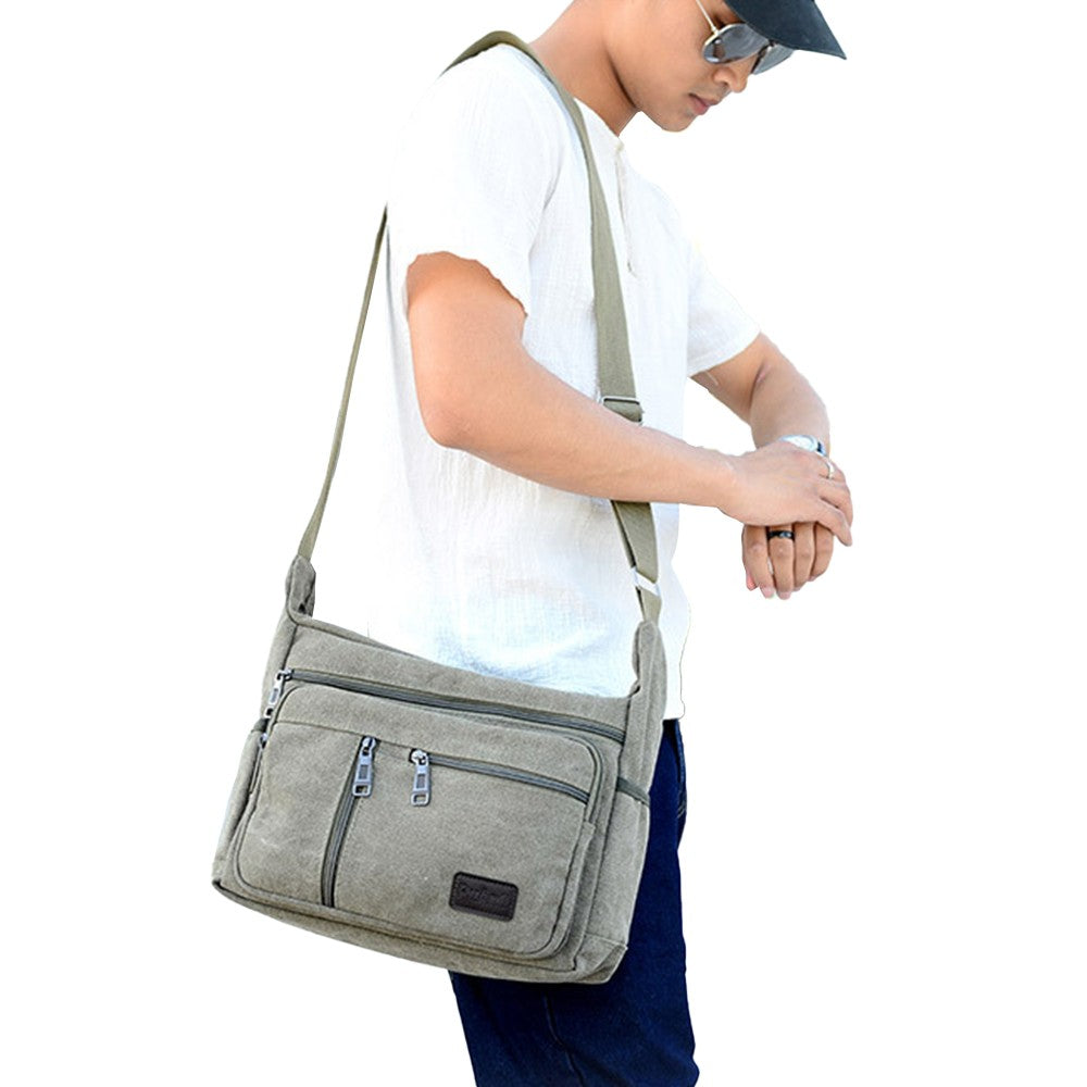 Mens Canvas Messenger Bag Multi-pocket Shoulder Bag Crossbody Satchel Bag Briefcase Army Green