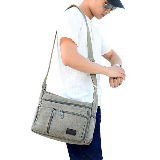 Mens Canvas Messenger Bag Multi-pocket Shoulder Bag Crossbody Satchel Bag Briefcase Army Green