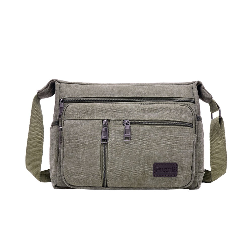 Mens Canvas Messenger Bag Multi-pocket Shoulder Bag Crossbody Satchel Bag Briefcase Army Green