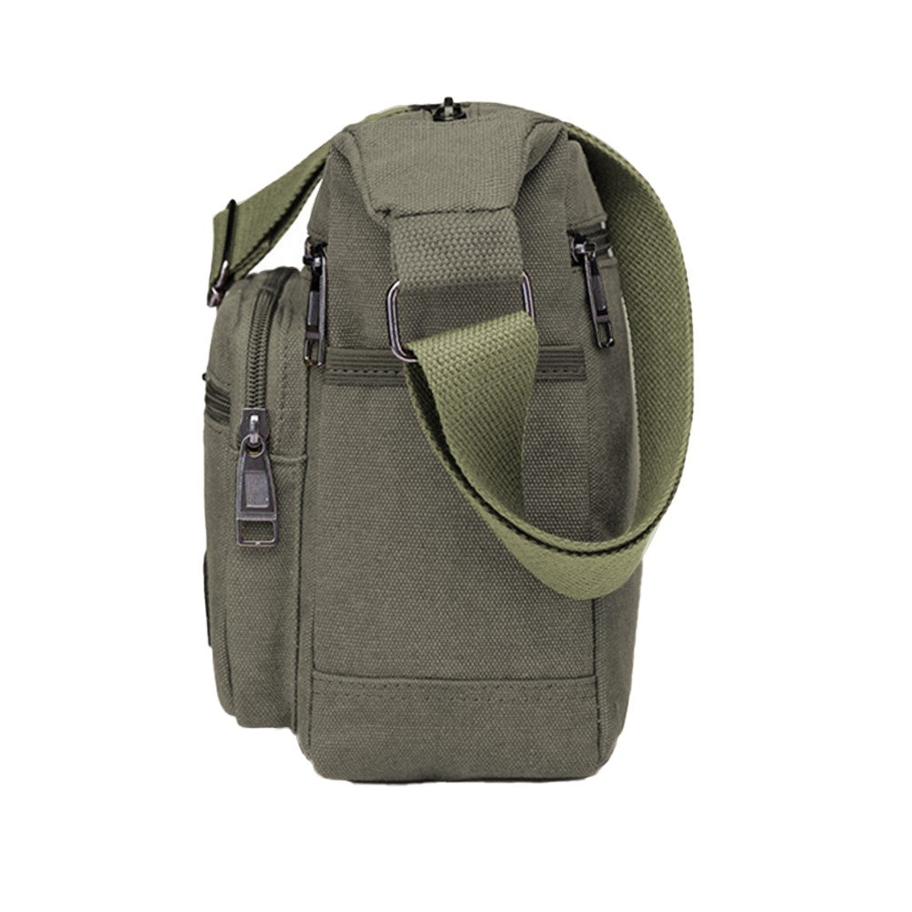 Mens Canvas Messenger Bag Multi-pocket Shoulder Bag Crossbody Satchel Bag Briefcase Army Green