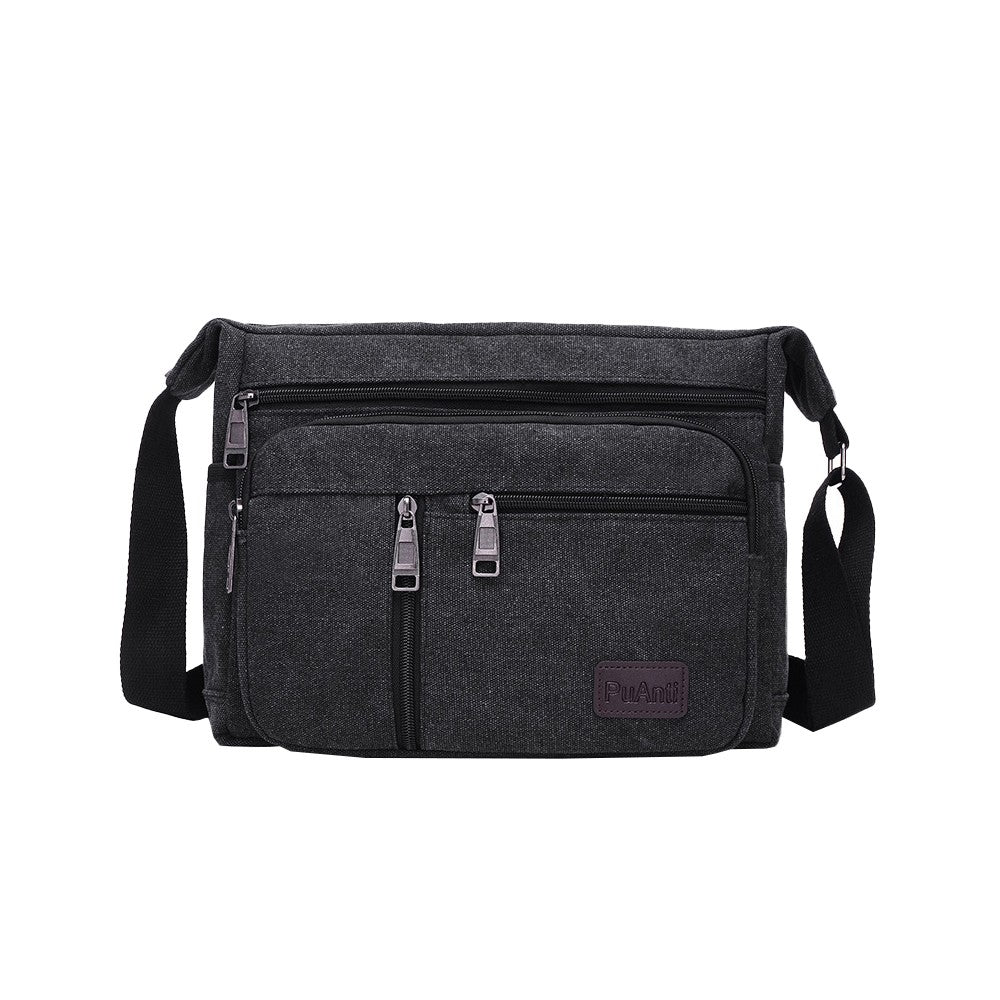 Mens Canvas Messenger Bag Multi-pocket Shoulder Bag Crossbody Satchel Bag Briefcase Black
