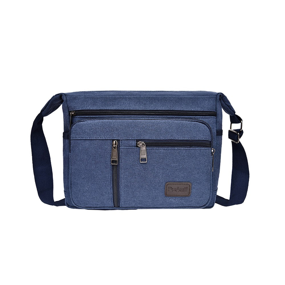 Mens Canvas Messenger Bag Multi-pocket Shoulder Bag Crossbody Satchel Bag Briefcase Blue