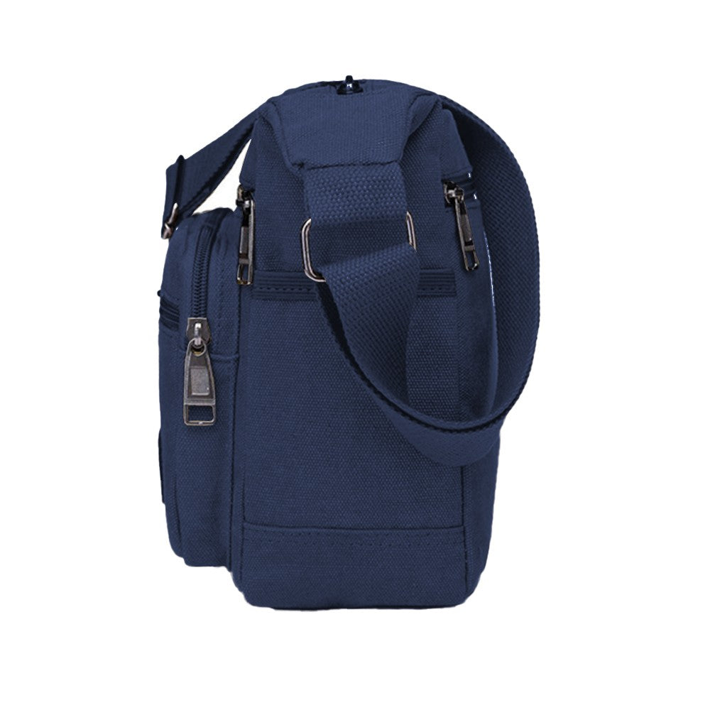 Mens Canvas Messenger Bag Multi-pocket Shoulder Bag Crossbody Satchel Bag Briefcase Blue