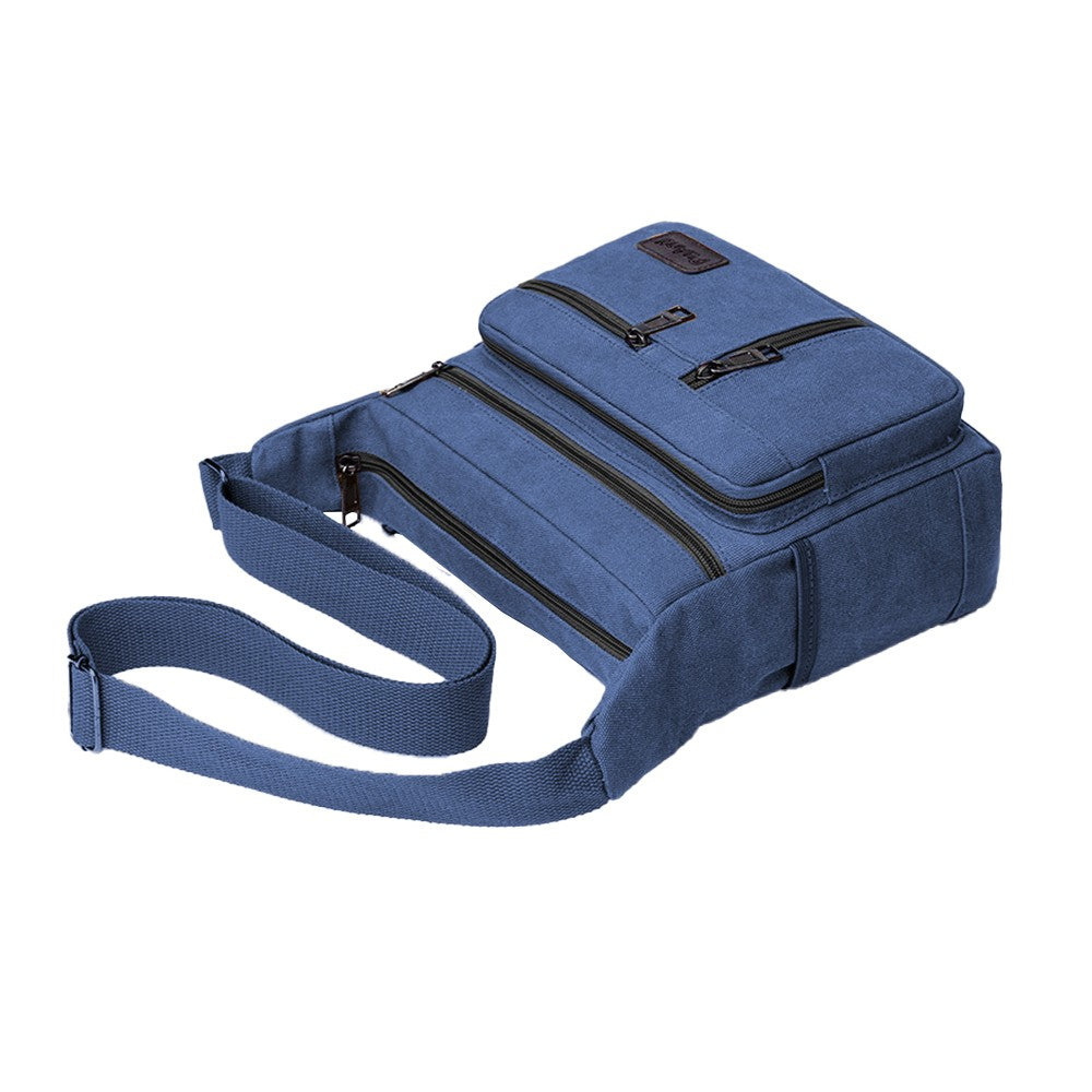 Mens Canvas Messenger Bag Multi-pocket Shoulder Bag Crossbody Satchel Bag Briefcase Blue