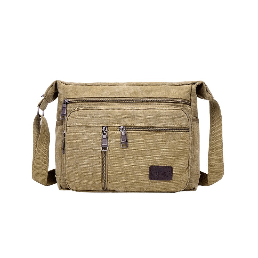 Mens Canvas Messenger Bag Multi-pocket Shoulder Bag Crossbody Satchel Bag Briefcase Khaki