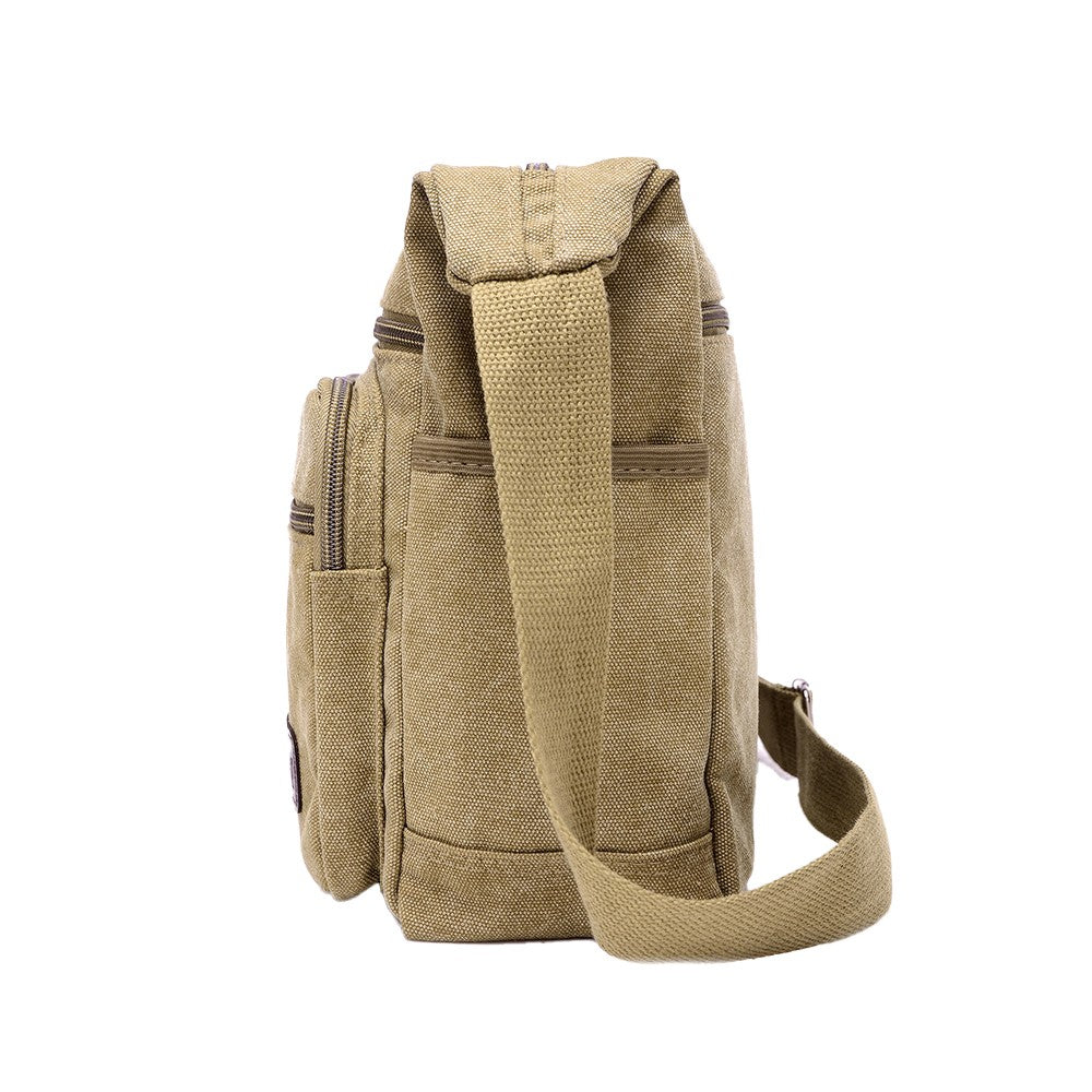 Mens Canvas Messenger Bag Multi-pocket Shoulder Bag Crossbody Satchel Bag Briefcase Khaki