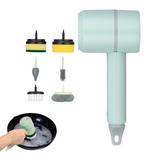 6-in-1 Handheld Electric Cleaning Brush USB Rechargeable Electric Dishwashing Brush Cleaning Tool Green