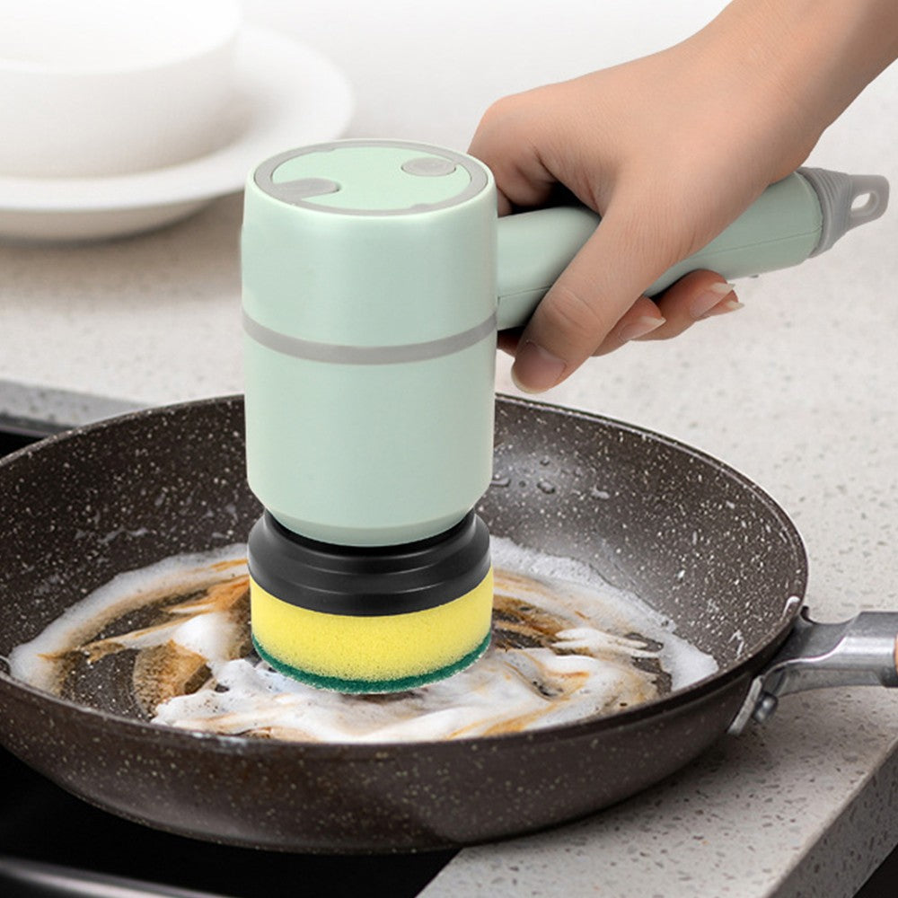 6-in-1 Handheld Electric Cleaning Brush USB Rechargeable Electric Dishwashing Brush Cleaning Tool Green