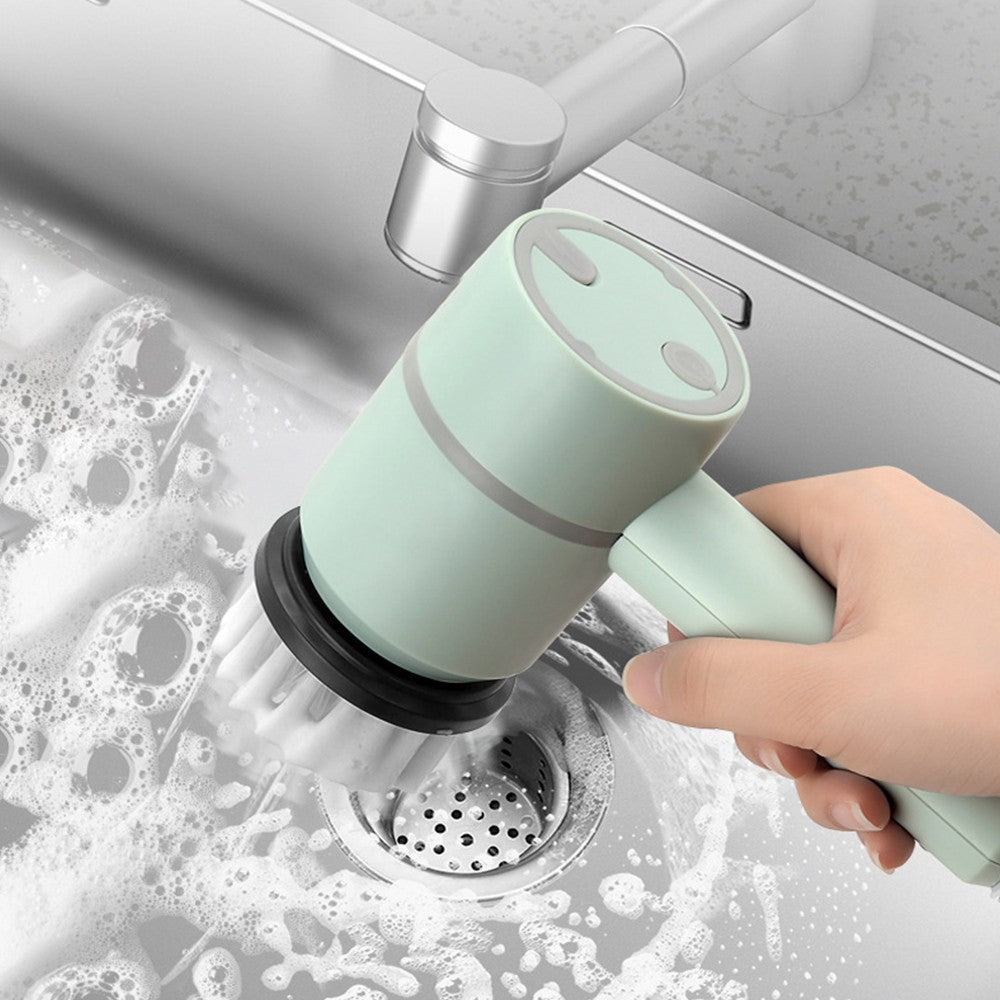 6-in-1 Handheld Electric Cleaning Brush USB Rechargeable Electric Dishwashing Brush Cleaning Tool Green