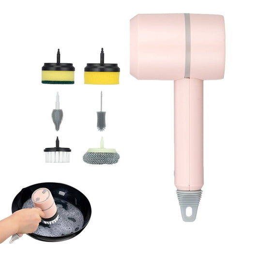 6-in-1 Handheld Electric Cleaning Brush USB Rechargeable Electric Dishwashing Brush Cleaning Tool Pink