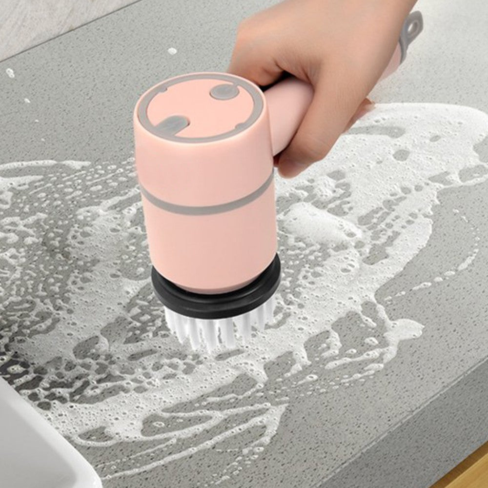 6-in-1 Handheld Electric Cleaning Brush USB Rechargeable Electric Dishwashing Brush Cleaning Tool Pink