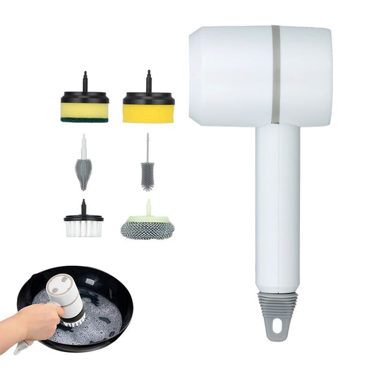 6-in-1 Handheld Electric Cleaning Brush USB Rechargeable Electric Dishwashing Brush Cleaning Tool White