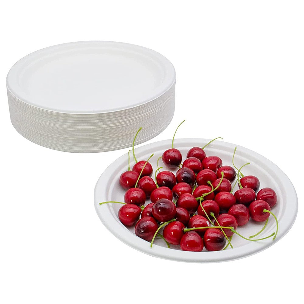 50Pcs 100% Compostable 9 Inch Disposable Plates Eco-Friendly Sugarcane Fiber Party Dinner Plates