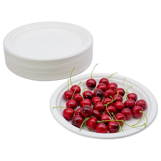 50Pcs 100% Compostable 7 Inch Disposable Plates Eco-Friendly Sugarcane Fiber Party Dinner Plates