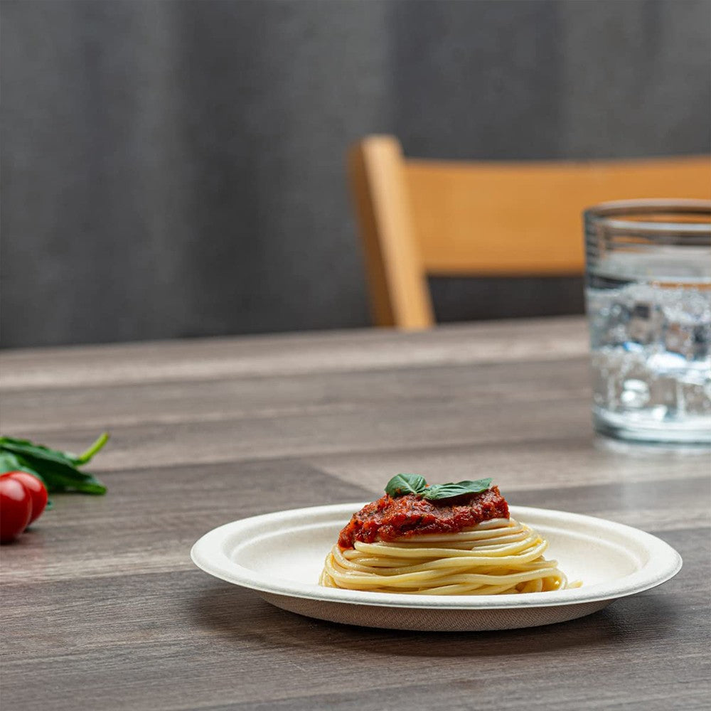 100Pcs 100% Compostable 9 Inch Disposable Plates Eco-Friendly Sugarcane Fiber Party Dinner Plates