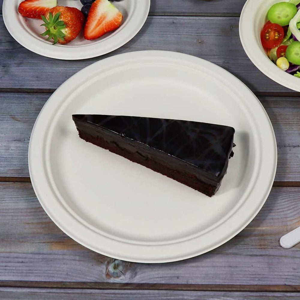 100Pcs 100% Compostable 7 Inch Disposable Plates Eco-Friendly Sugarcane Fiber Party Dinner Plates