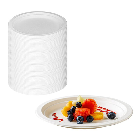100Pcs 100% Compostable 7 Inch Disposable Plates Eco-Friendly Sugarcane Fiber Party Dinner Plates